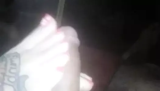 Footjob sexy white feet with pink toes