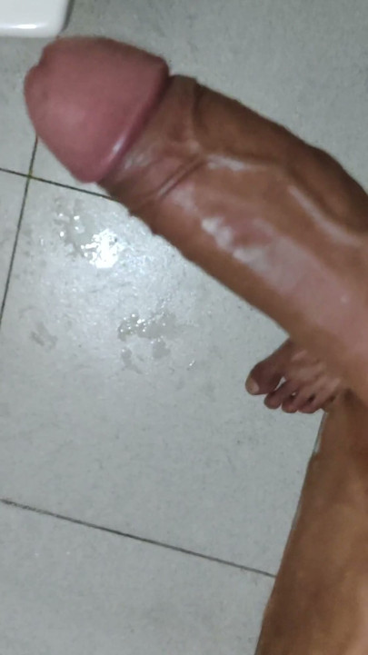 7.5 inch Lovely hard big cock morning bathroom cum | Clip 1