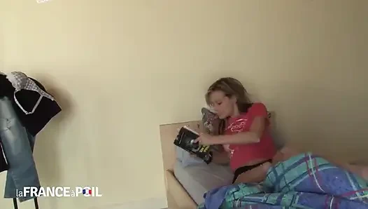 Horny pervert sniffs stepsis panties while she showers