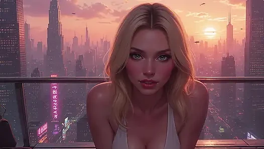 2099 Olivia in the Future Suggestive Teasing showing her Ample Cleavage Part 1