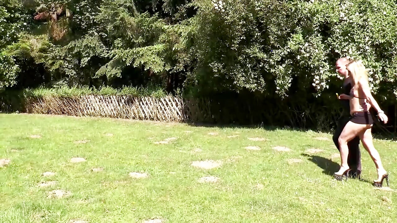 Sexy small tits blonde fucking in the garden