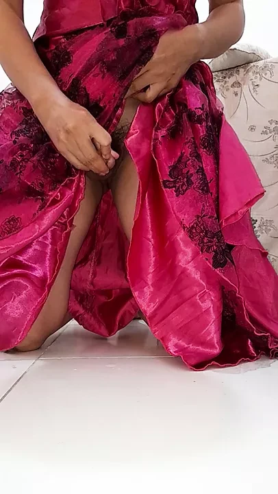 Pleasure with beautiful satin party dress (with cum)