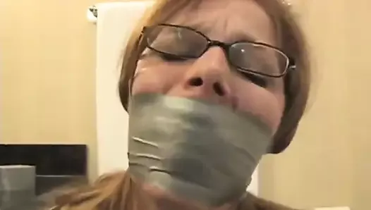 Girl Duct Tape Wrapped Gagged in Bathroom