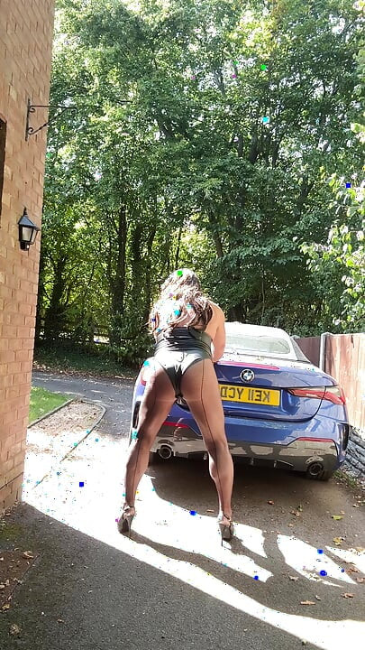 Sexy Crossdresser Kellycd2022's in black pvc bodysuit and fishnet pantyhose