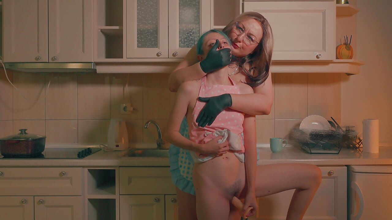 Gloved Hand Over Mouth - Tall Stepmom Inspects & Dildo Fucks Her Tiny Stepdaughter