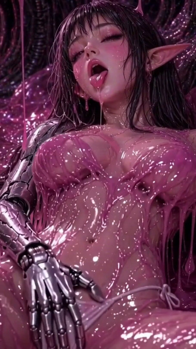 3d anime elf pembe slime içinde mastürbasyon yapıyor, yarı siborg kolu | Bölüm 3