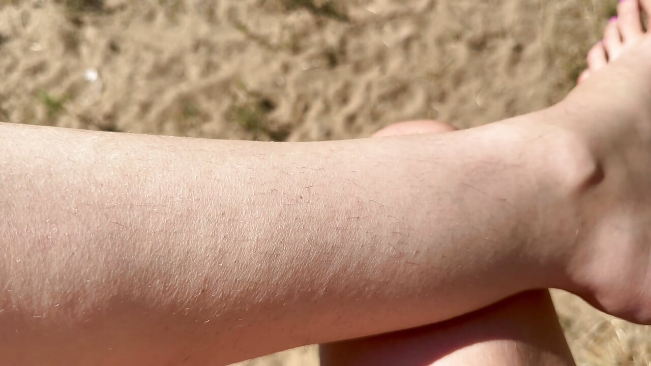 Trimming my bush and my hairy legs closeup outdoor