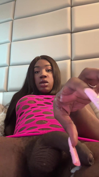 Jaw-dropping moment from "Black trans girl jerking off shoots a huge load"