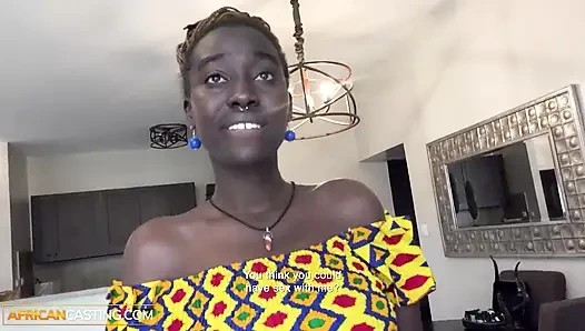 Natural Tits Black MILF Sucks & Fucks Big White Cock Producer In Casting