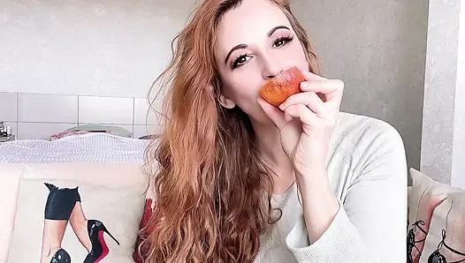 Yummy Orange Suck - Playful Tongue Tricks & Juicy Mess!