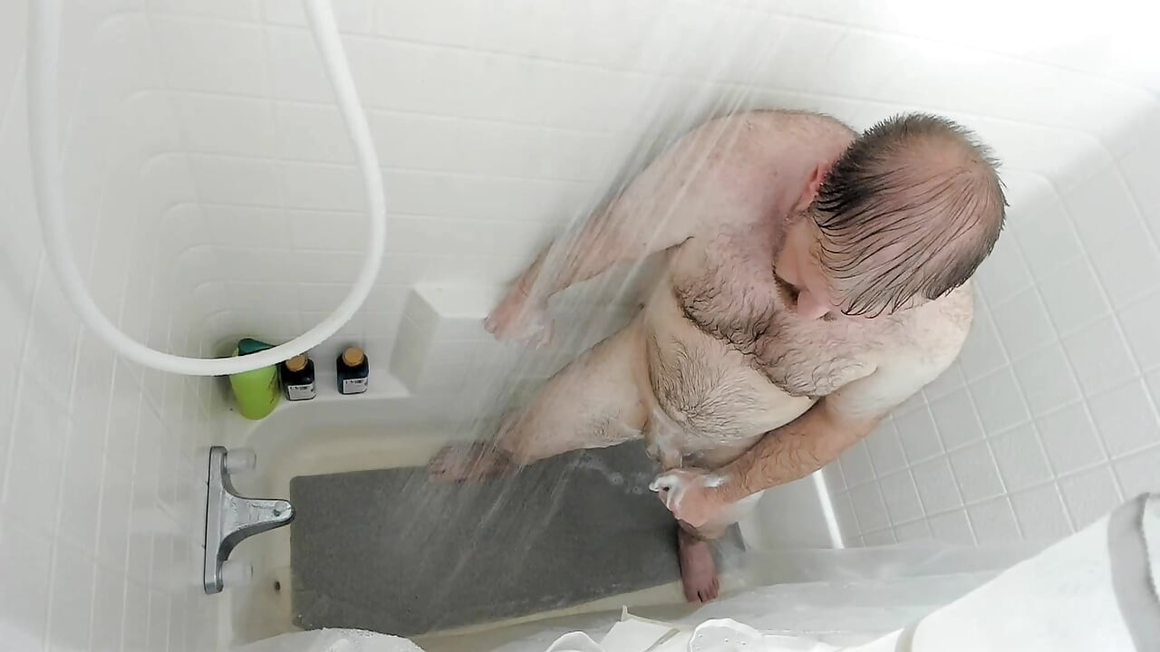 Solo Shower Shower And Masturbation For RedQueen's Hairy Bear Hubby