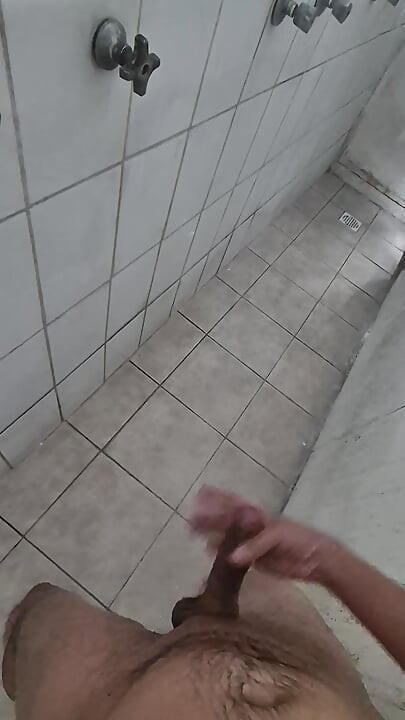 In the shower.