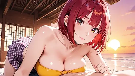 Sie werden nie erraten, wie tief dieses rothaarige Hentai-schätzchen es bei Sonnenuntergang nimmt