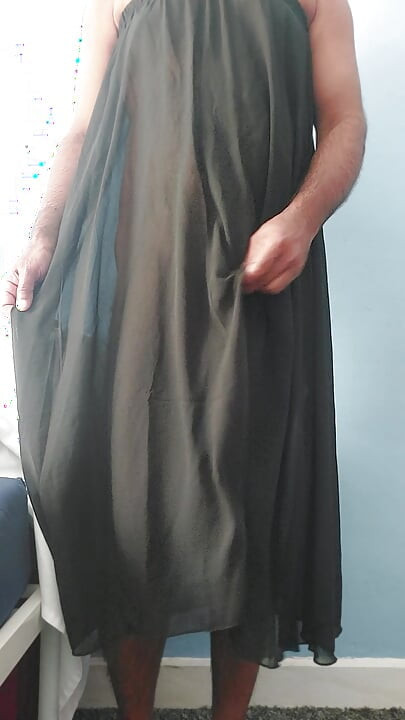 I'm masterbating and cum wearing a Silk Seethrough black skirt