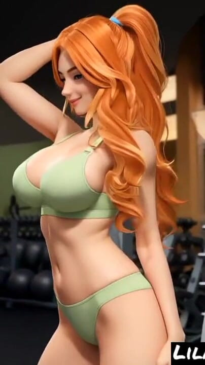 "फिटनेस स्पोर्ट क्लब में Lila Ginger (ai मॉडल) से शक्तिशाली क्षण"
