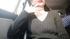 Doggystyle handjob for friend in car outdoors – risky sex, hornycouple149