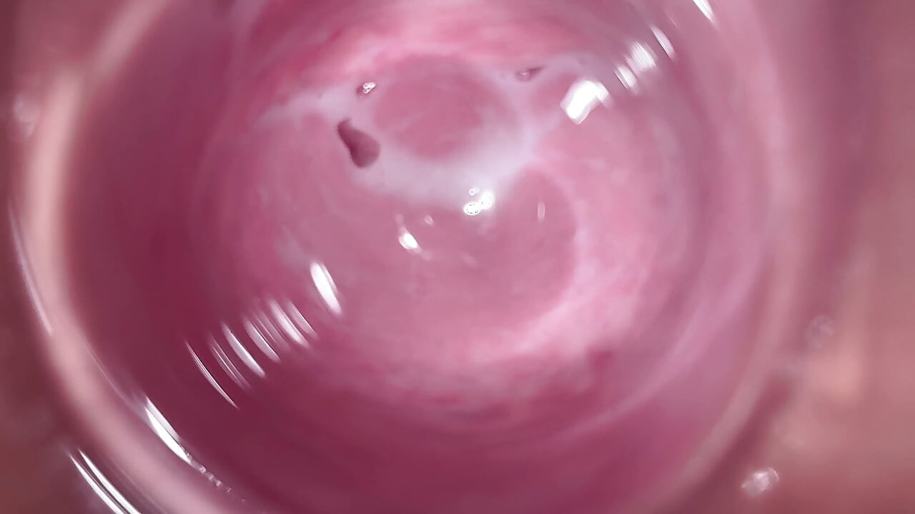 Camera deep inside Mia's teen creamy pussy