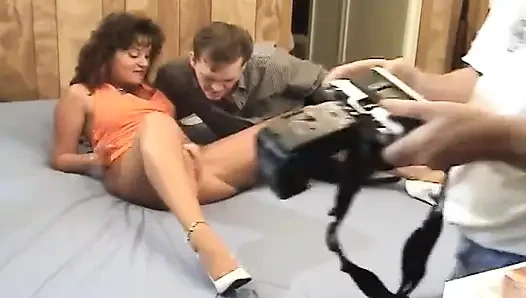 Mature Brunette MILF Takes Two Big Cocks Hardcore
