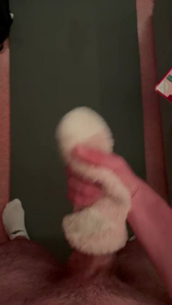 Cum into a used fuzzy sock