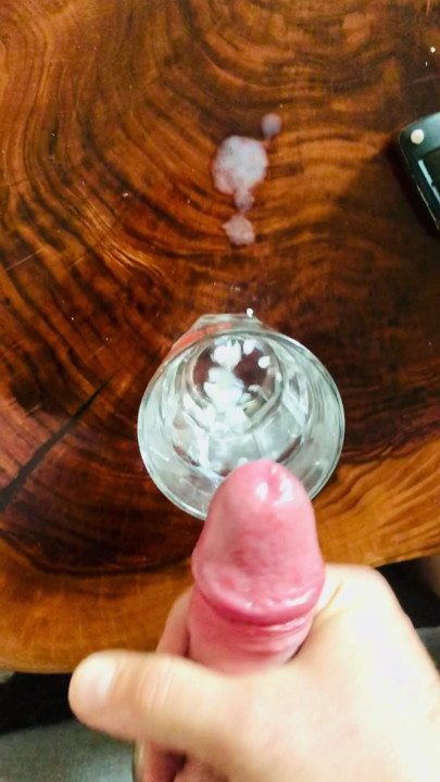 A lot of cumming in a glass of water