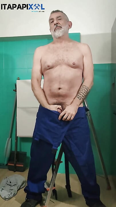 The Mature DILF Plumber with big cock getting hard in the kitchen