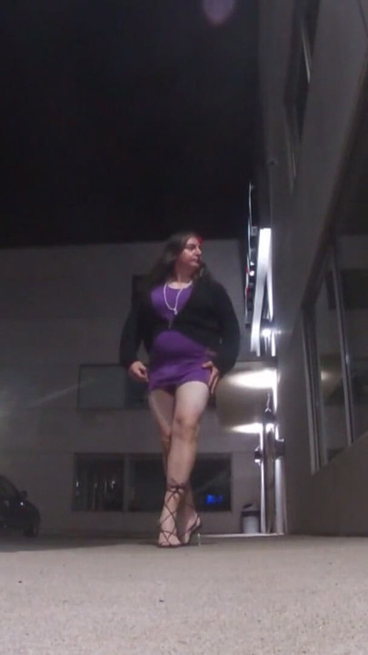 Solo Mature very sissy CD outdoors in parking lot masturbation scene | Clip 1