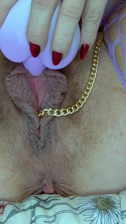 Silicone Egg On Gold Chain Deep In My Hairy Pussy - Pulling Gold Chain + Clit Sucker Orgasm | Clip 2