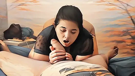 Sadakatsiz evli kadın arkadaşının yarağını emiyor