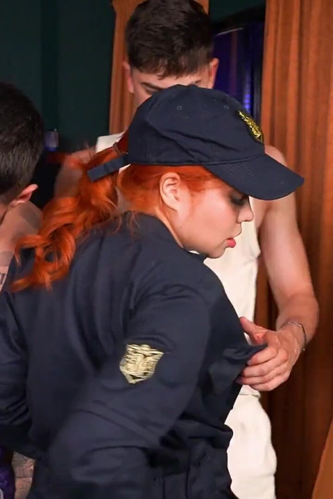 Latina Busty Cop Fucks Two Detainees and Her Partner - Celeste Alba