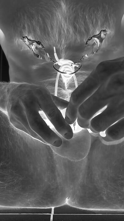 Multiple ruined orgasms in chastity cage with 30cm long penis plug