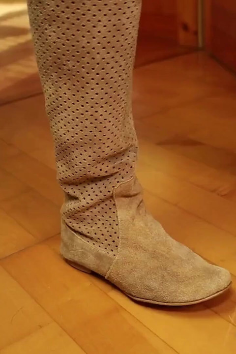 Soft Suede Boots & Fine Black Fishnets - Under Desk Foot Tease
