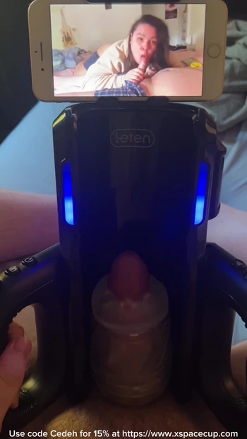Emotional moment from "Auto Stroker Drains Premature Porn Addict"