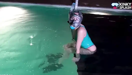 Night Swim in Latex Swimsuit & Full Face Mask