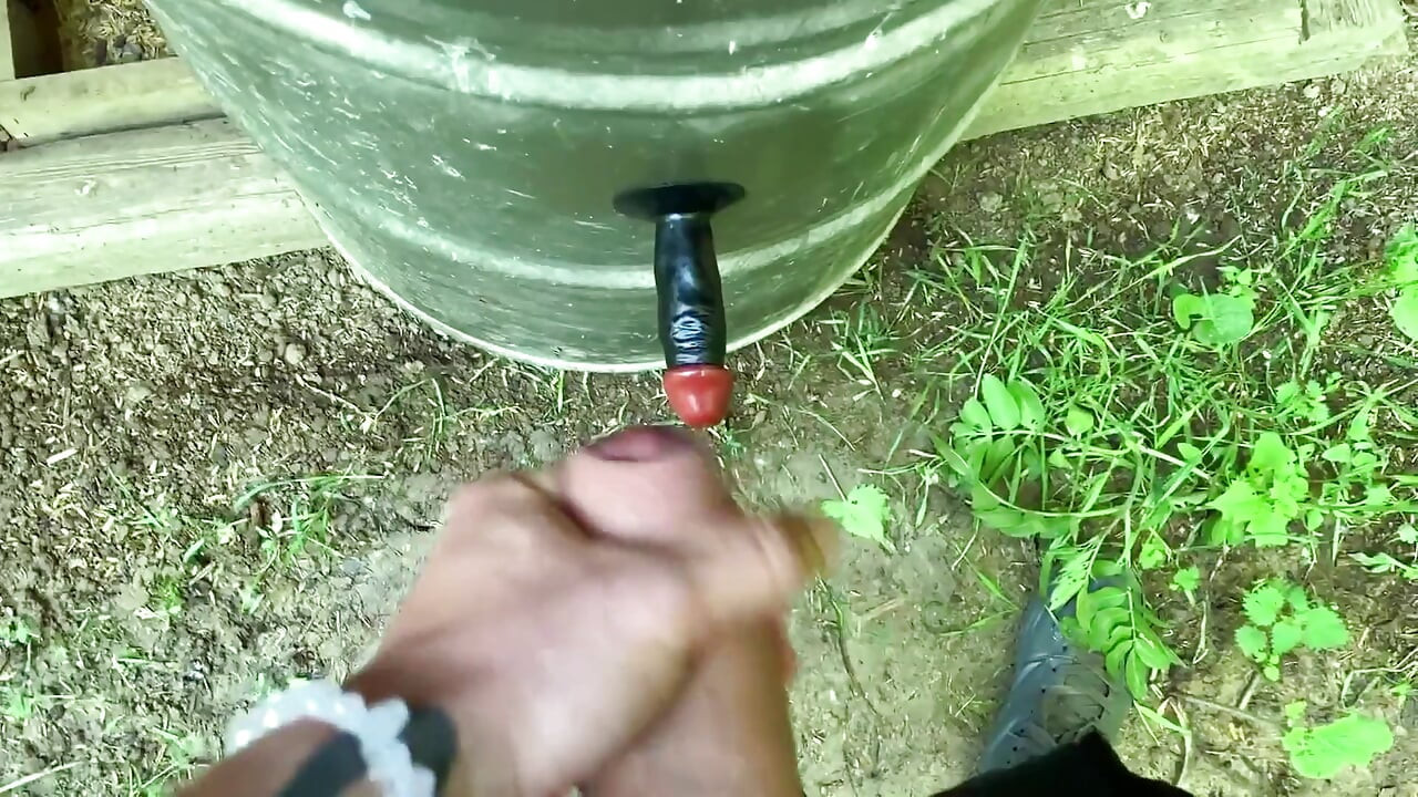 Perv Farmer Boy Sucks and Rides Black Dildo Outdoor 1
