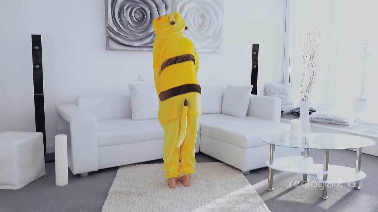 Amazing sexy Pikachu enjoys spreading her wet shaved wide hole