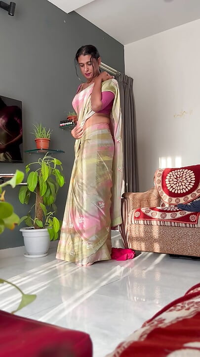 Indian transformation wearing hot saree