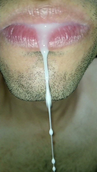 Cum in my mouth, play with your cum, and swallow it, close-up, naughty gay, tongue, sloopy | Clip 1