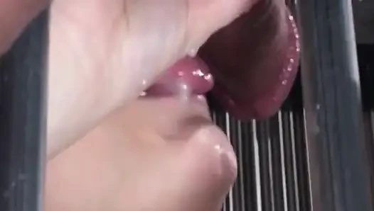 Sarışın orta yaşlı seksi kadın hapishane barlarının içinden sert sikiliyor