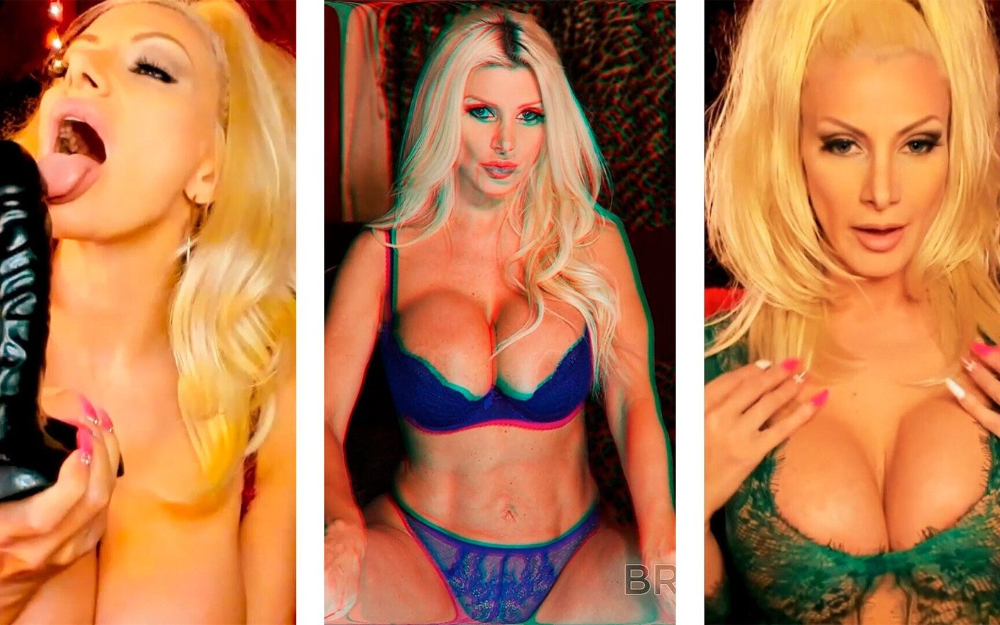 Sexy Blonde Brittany Andrews Pokes Her Pussy and Licks Her Big Tits!