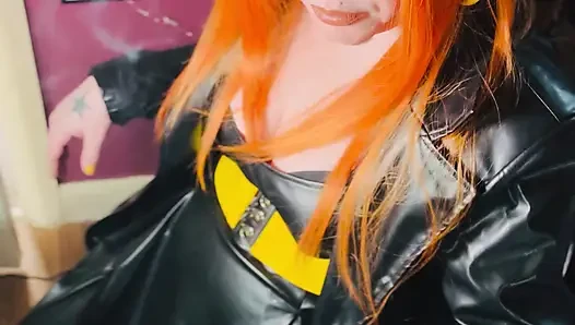 The Gothic Cutie Tina Snua Dressed In a Leather Coat & Smoking A Cork 100 Cigarette - Ginger Miss Smokes In A Leather Outfit OME
