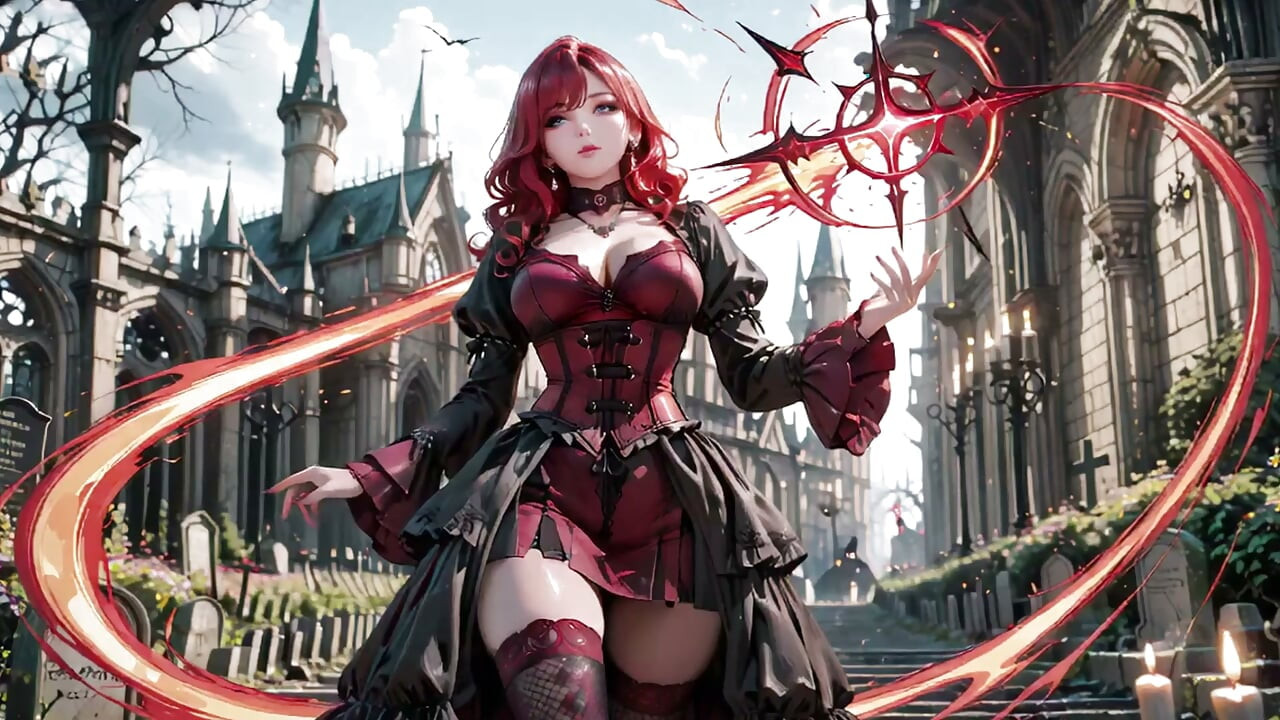 Redhead Gothic Muse: A Forbidden Encounter in the Dark Cemetery.