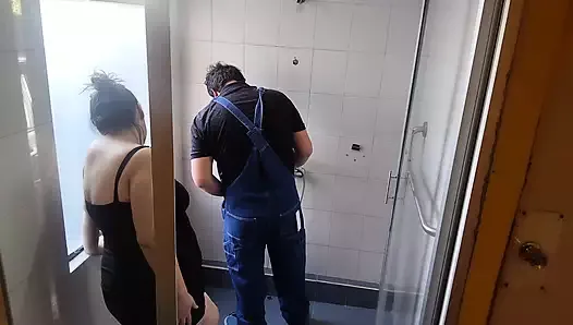 hot mom calls the plumber to fix the shower and they end up fucking.