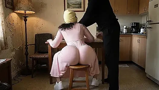 Stepdad Pressing His Petite Big Ass Stepdaughter in Pink Dress