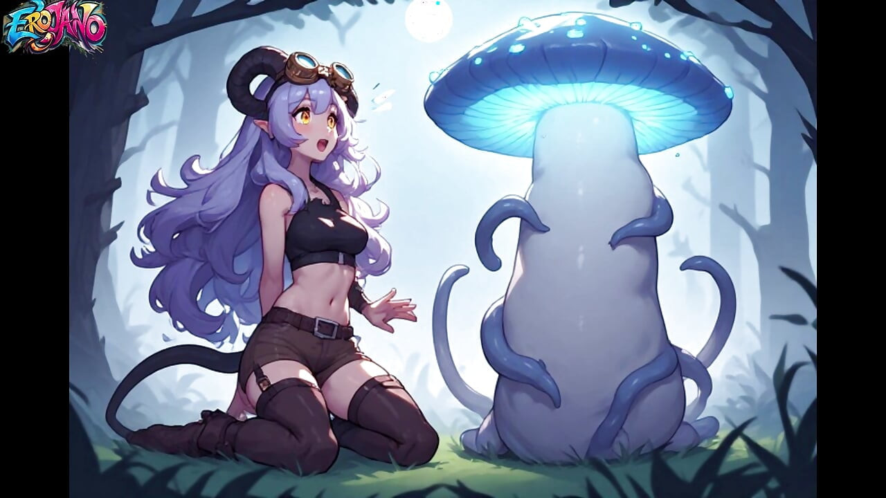 Demon Girl Finds Magic Mushroom - The Slimy Liquid Strips Her Naked and Makes Her Cum in the Woods