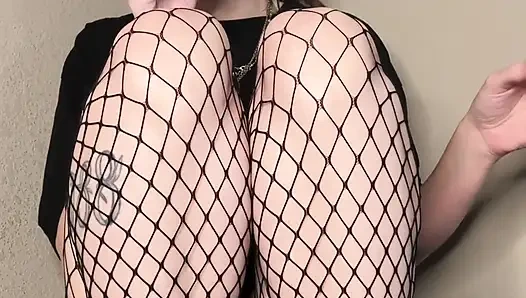 Smoking in Fishnets, Teasing You with a Peek of My Pussy
