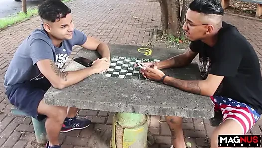 His friends found him in the square and he took her home to have sex.