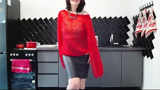 In fluffy mohair, sisis are visible and look sexy