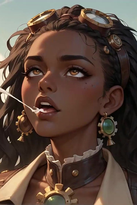 Zenci kraliçe çöl oral, steampunk seks ile baştan çıkarıyor.