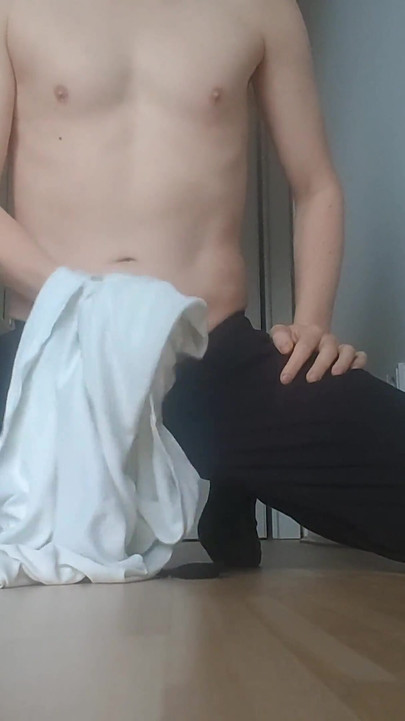 White Skinny Young Boy After Training Jerk off