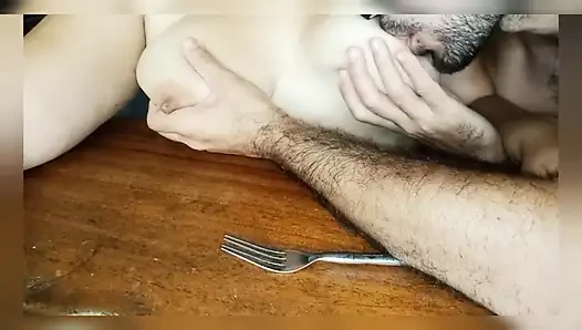 My husband is addicted to sucking my big natural tits, that's why he always eats my nipples anywhere